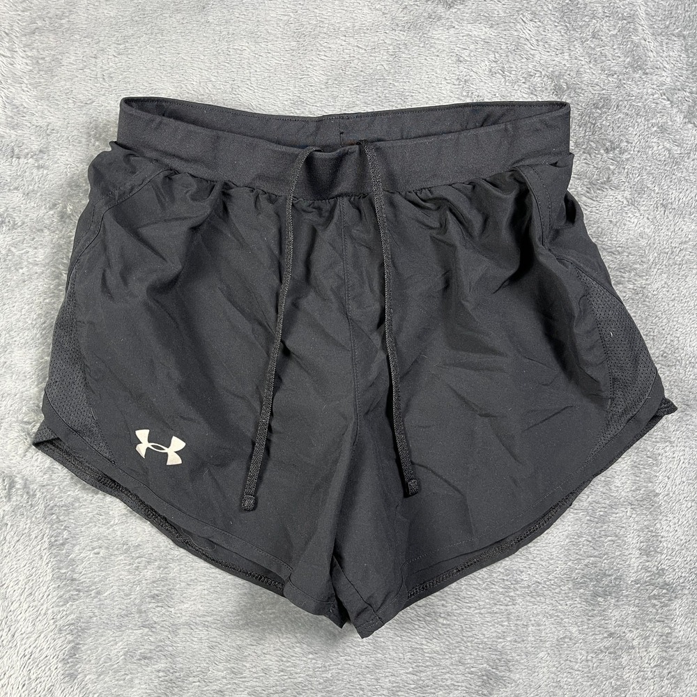 Under Armour HeatGear Fly By Running Shorts Womens XS Black Loose Fit Drawstring